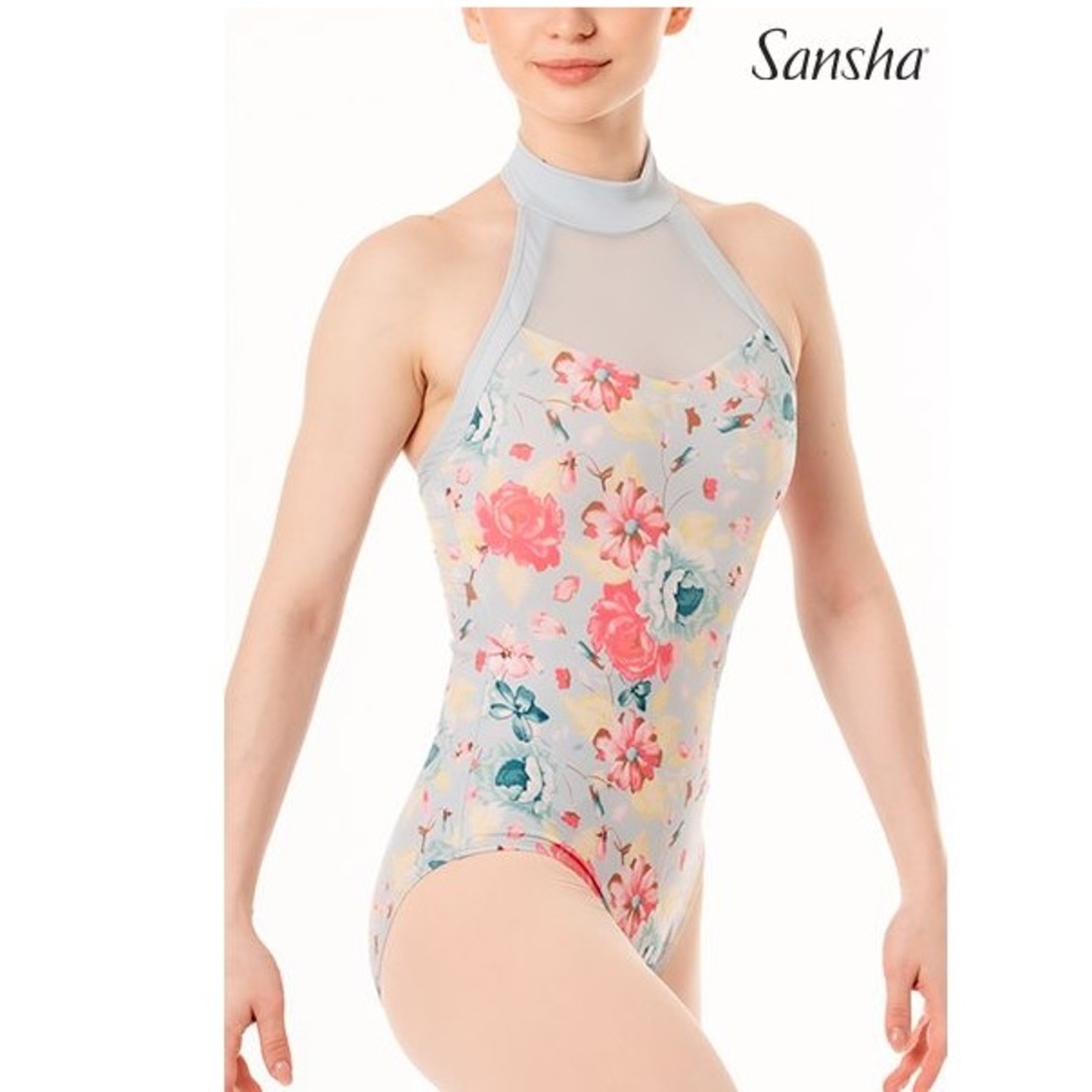 Sansha Mesh Floral Halter Leotard